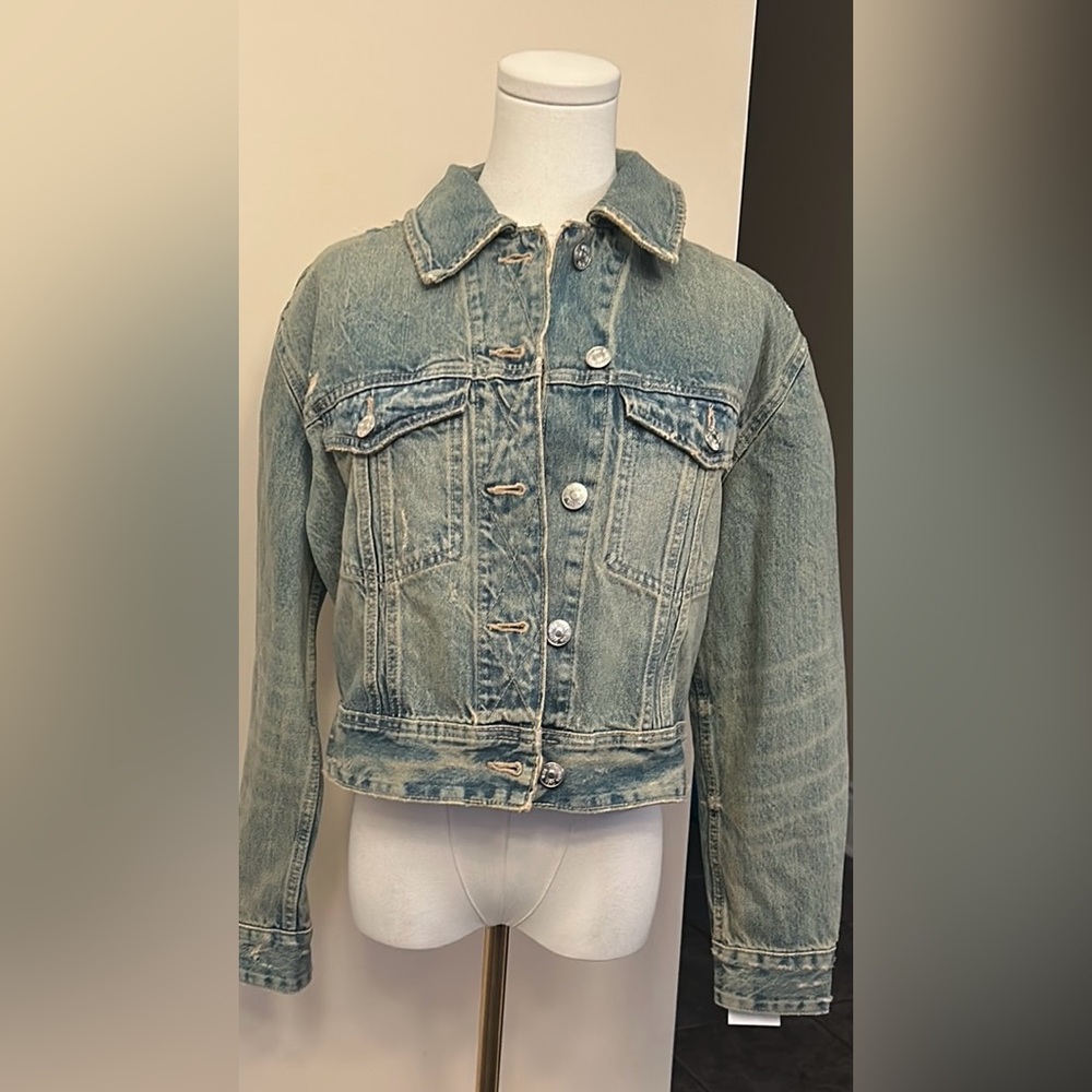 ZARA Stylish & Distressed Blue Denim Jacket size medium - Picture 11 of 15